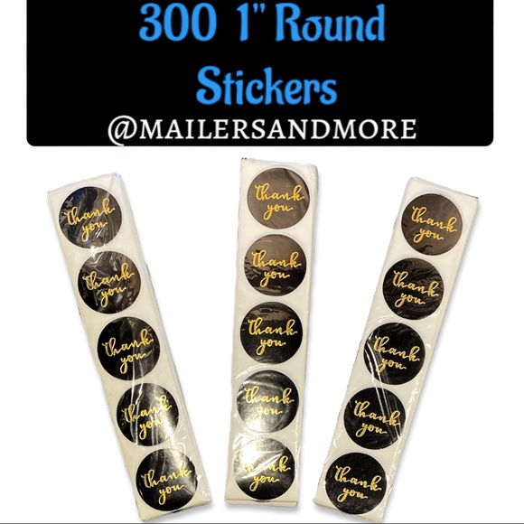Mailers And More Other - 300 Pack of 1" Round Black and Gold Thank You Stickers "Thank you" PRICE IS FIRM